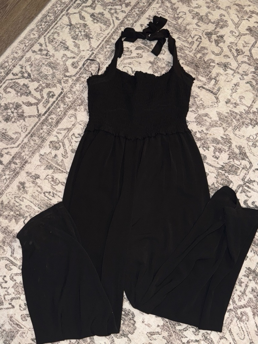 Candie's Black Smocked Halter Jumpsuit with Wide Legs